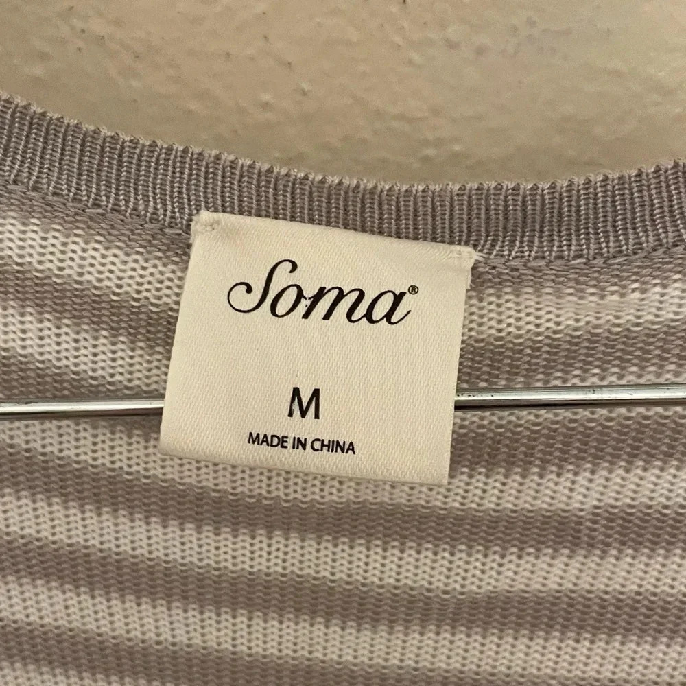 Soma Womens Striped Long Cardigan Size M Open Front Duster Gray Minimalist - Picture 5 of 6